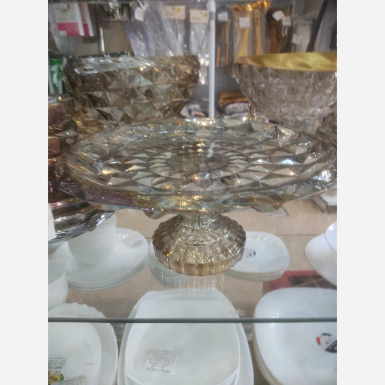 شیرینی خوری ارغوانی پایه دار لب طلا